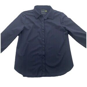 Lysse Schiffer Button Down Shirt Navy Blue Travel Friendly Medium Versatile